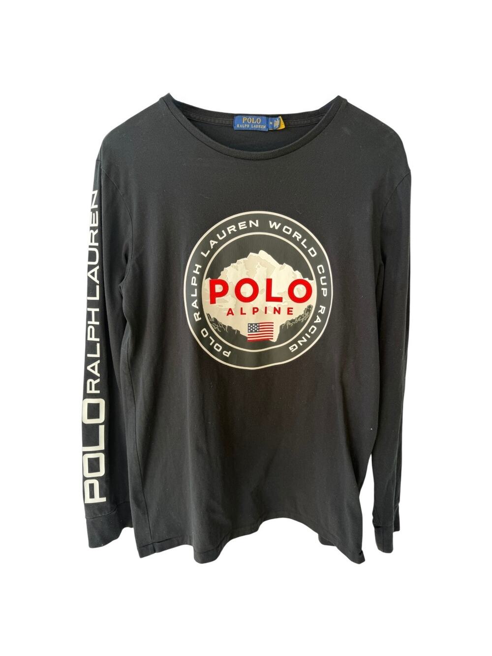 Polo Ralph Lauren Alpine World Cup Racing Shirt Mens M Black Ski Graphic Long